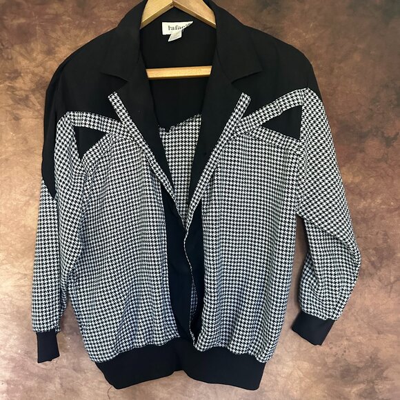 Vintage Rafael Lightweight Jacket Black and White Houndstooth Size Large - Picture 1 of 3